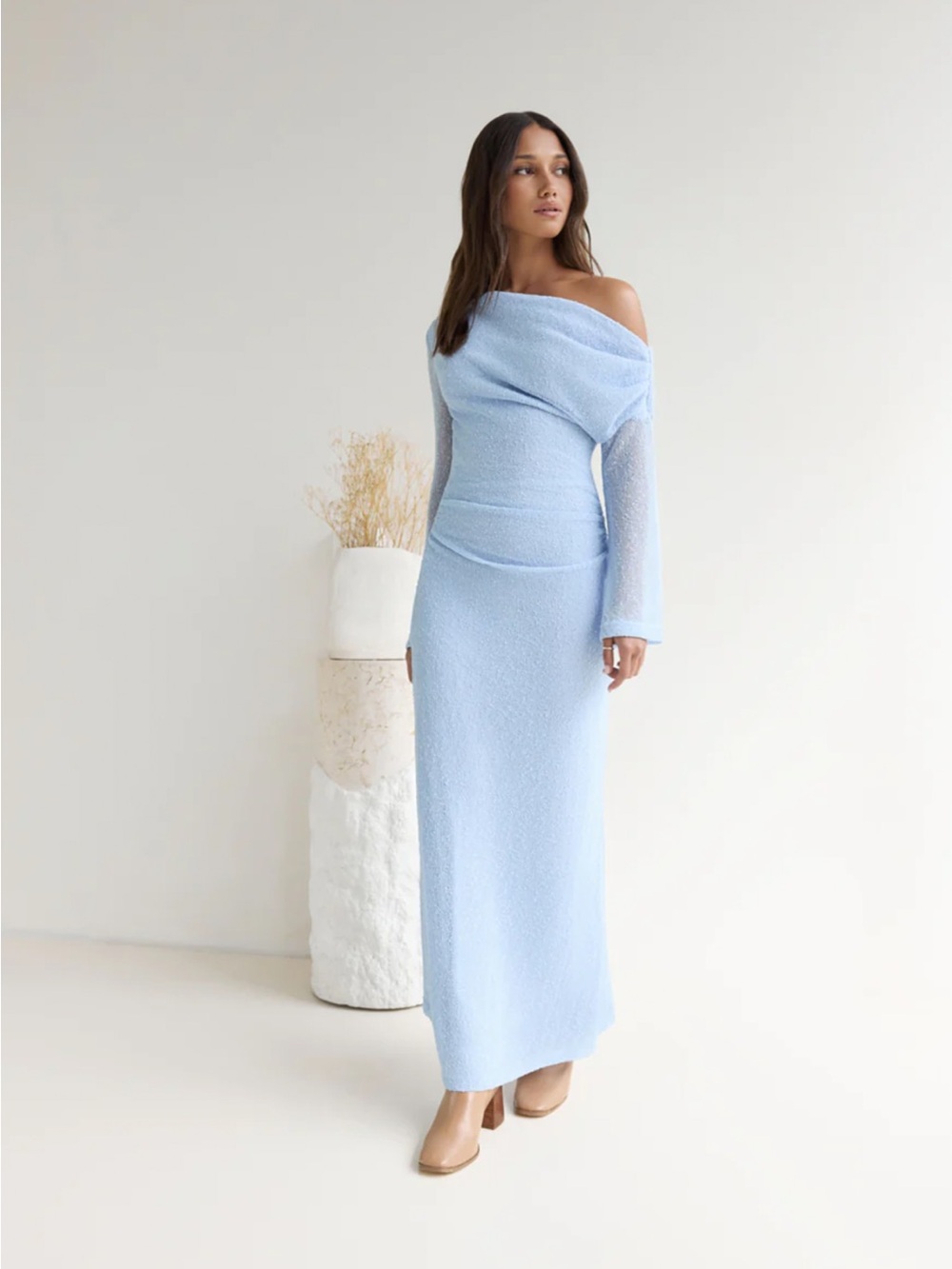Fortunate One Cool Daze Long Sleeve Knit Maxi Dress Blue
